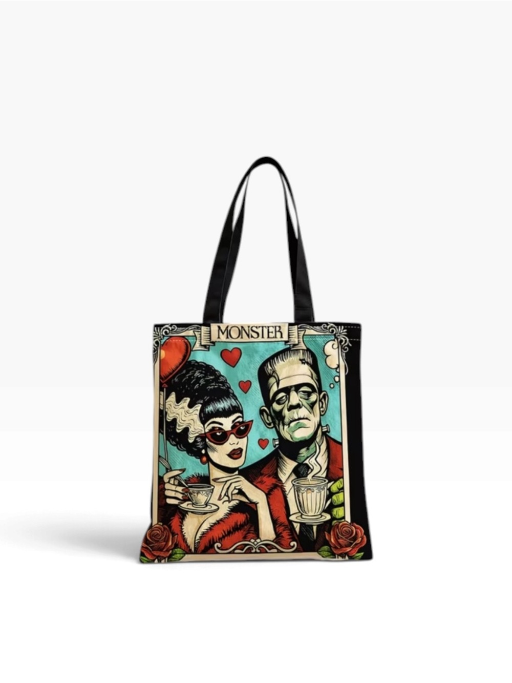 Graphic Vintage Horror Print Tote Bag in Multicolor